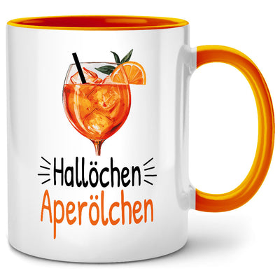 Hallöchen Aperölchen: Lustige Tasse mit Spruch als Aperol Geschenk für die beste Freundin oder Abschiedsgeschenk Kollegin, Orangene Tasse