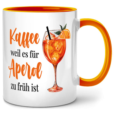 Kaffee, weil es für Aperol zu früh ist: Lustige Tasse mit Spruch als Aperol Geschenk für beste Freundin oder Abschiedsgeschenk Kollegin, Orangene Tasse