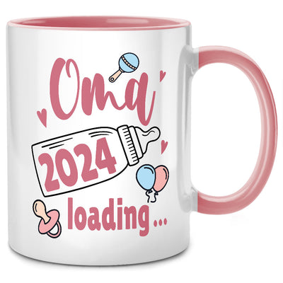 Oma 2024 loading - süße Tasse mit Spruch als "du wirst Oma"-Geschenk oder zum Schwangerschaft verkünden, Pinke Tasse