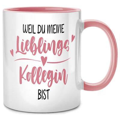 Weil du meine Lieblingskollegin bist - süße Tasse mit Spruch als Abschiedsgeschenk für Kollegin oder Geschenk für Lieblingskollegin, Tasse Pink