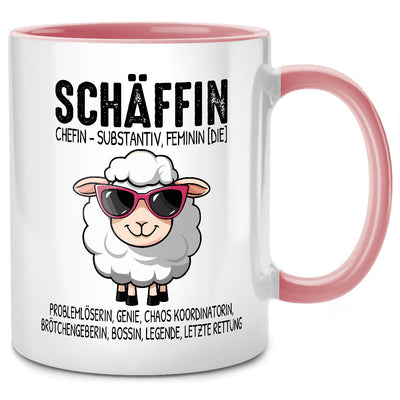 Schäffin - lustige Tasse mit Spruch und Schaf als Geschenk für Chefin, Pinke Tasse