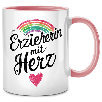 Erzieherin mit Herz - süße Tasse mit Spruch als Abschiedsgeschenk für eine besondere Erzieherin, Pinke Tasse