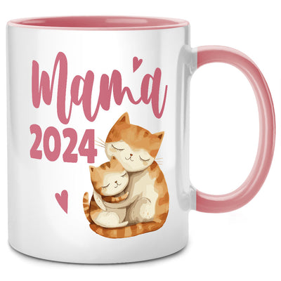 Mama 2024, Katzen - süße Tasse mit Spruch als Geschenk für Mama oder als Katzentasse, Pinke Tasse