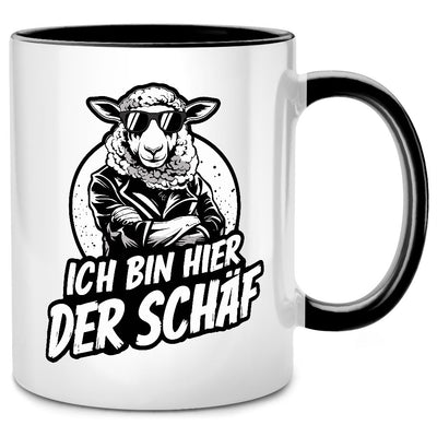 Ich bin hier der Schäf - lustige Tasse mit Spruch und Schaf als Geschenk für Chef, Schwarze Tasse