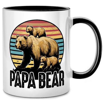 Papa Bear mit 2 Kindern - lustige Tasse mit Spruch als Geschenk für Papa oder zum Vatertag, Schwarze Tasse