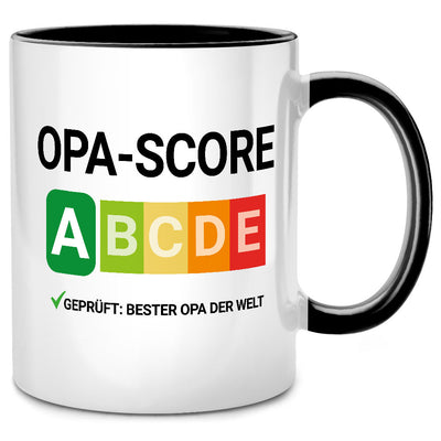 Opa-Score A - lustige Nutri-Score Tasse mit Spruch als Opa Geschenk oder Ruhestand Geschenk, Schwarze Tasse