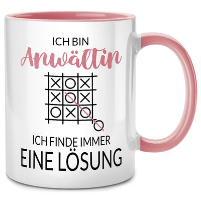 Ich bin Anwältin, ich finde immer eine Lösung - Jura Tasse mit Spruch als Geschenk für Anwältin oder Geschenke für Jurist und Juristin, Pinke Tasse