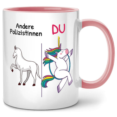 Andere Polizistinnen, Du - lustige Einhorn Tasse mit Spruch als Geschenk für Polizistin oder Polizei, Pinke Tasse