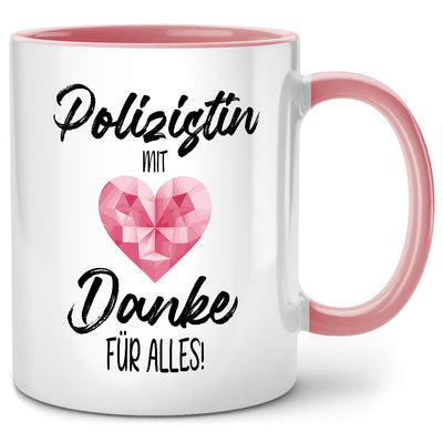 Polizistin mit Herz, Danke für Alles - lustige Tasse mit Spruch als Geschenk für Polizistin oder Polizist, Pinke Tasse