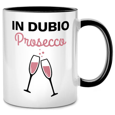 In Dubio Prosecco, lustige Jura Tasse mit Spruch, Geschenk für Anwalt und Anwältin oder lustige Geschenke für Jurist und Juristin, Schwarze Tasse