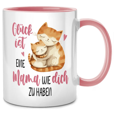 Glück ist, eine Mama wie dich zu haben - süße Tasse mit Spruch als Geschenk für Mama oder süße Katzentasse