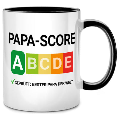 Papa-Score A - lustige Nutri-Score Tasse mit Spruch als Geschenk für Papa von Tochter und Sohn, Schwarze Tasse