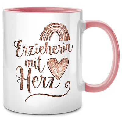 Erzieherin mit Herz - süße Tasse mit Spruch als Abschiedsgeschenk für Erzieherin oder kleines Danke, Pink