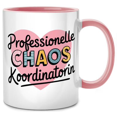 Professionelle Chaos Koordinatorin - Tasse mit Spruch und Herz als Geschenk für Erzieherin oder Mama, Pinke Tasse