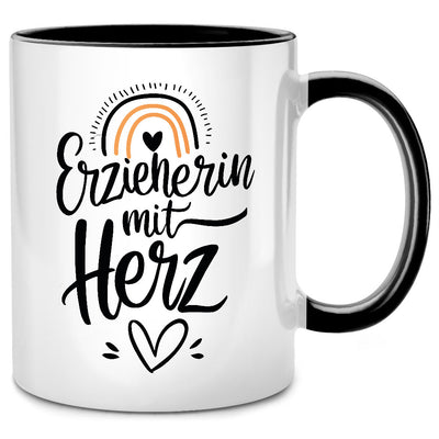 Erzieherin mit Herz - süße Tasse mit Spruch als Geschenk für Erzieherin, Schwarze Tasse