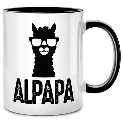 Alpapa, Alpaka-Papa - lustige Tasse mit Spruch als Geschenk für Papa, Schwarze Tasse