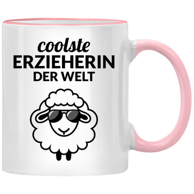 Coolste Erzieherin der Welt, lustige Tasse mit Spruch und Schaf als Erzieherin Geschenk oder als Abschiedsgeschenk für eine Erzieherin