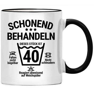 Schonend behandeln dieses Stück ist 40. Lustige Tasse mit Spruch als Geschenk zum 40. Geburtstag, Schwarze Tasse