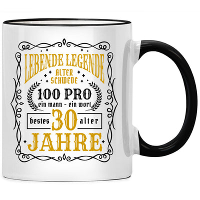 Lebende Legende, Alter Schwede, 30 Jahre. Lustige Tasse mit Spruch als Geschenk zum 30. Geburtstag, Schwarze Tasse