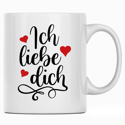 Ich liebe dich, Tasse mit Spruch und Herzen als Geschenk für Valentinstag, Verlobung oder Hochzeit